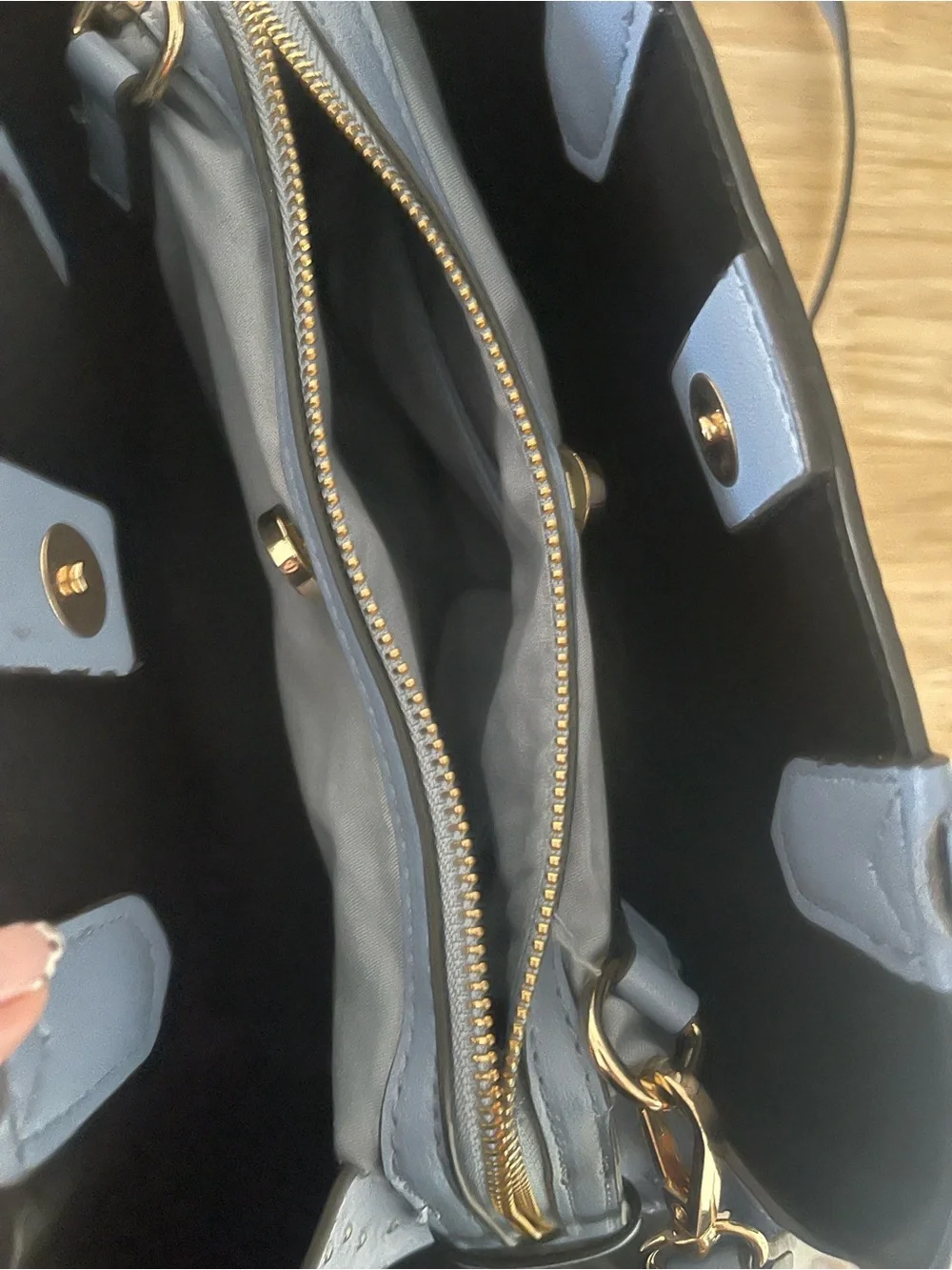 Blue ostrich embossed satchel crossbody handbag with matching coin pouch